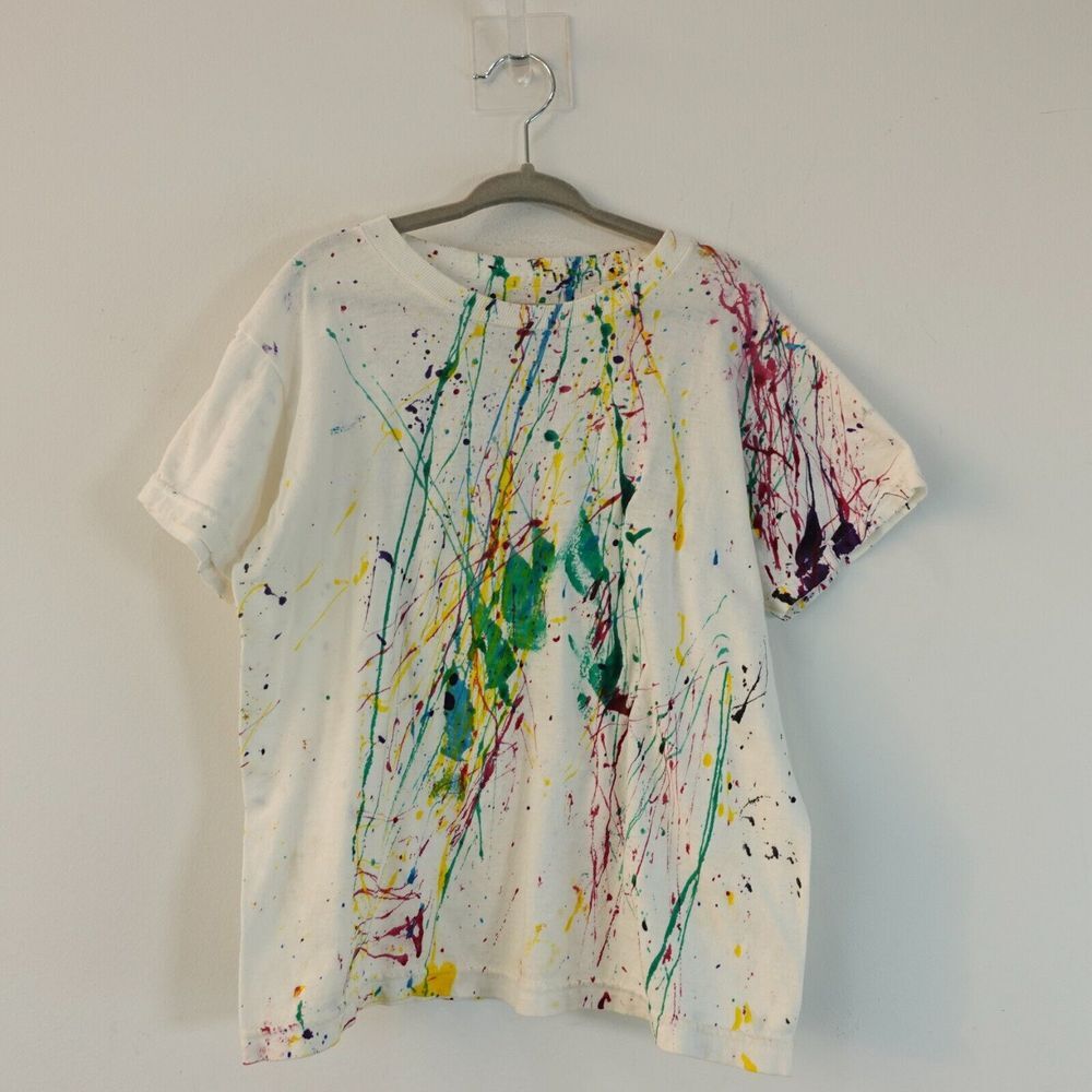 FRUIT OF THE LOOM Kids Tee Medium Paint Splatter Graffiti Hip‎ Hop Pop Painting